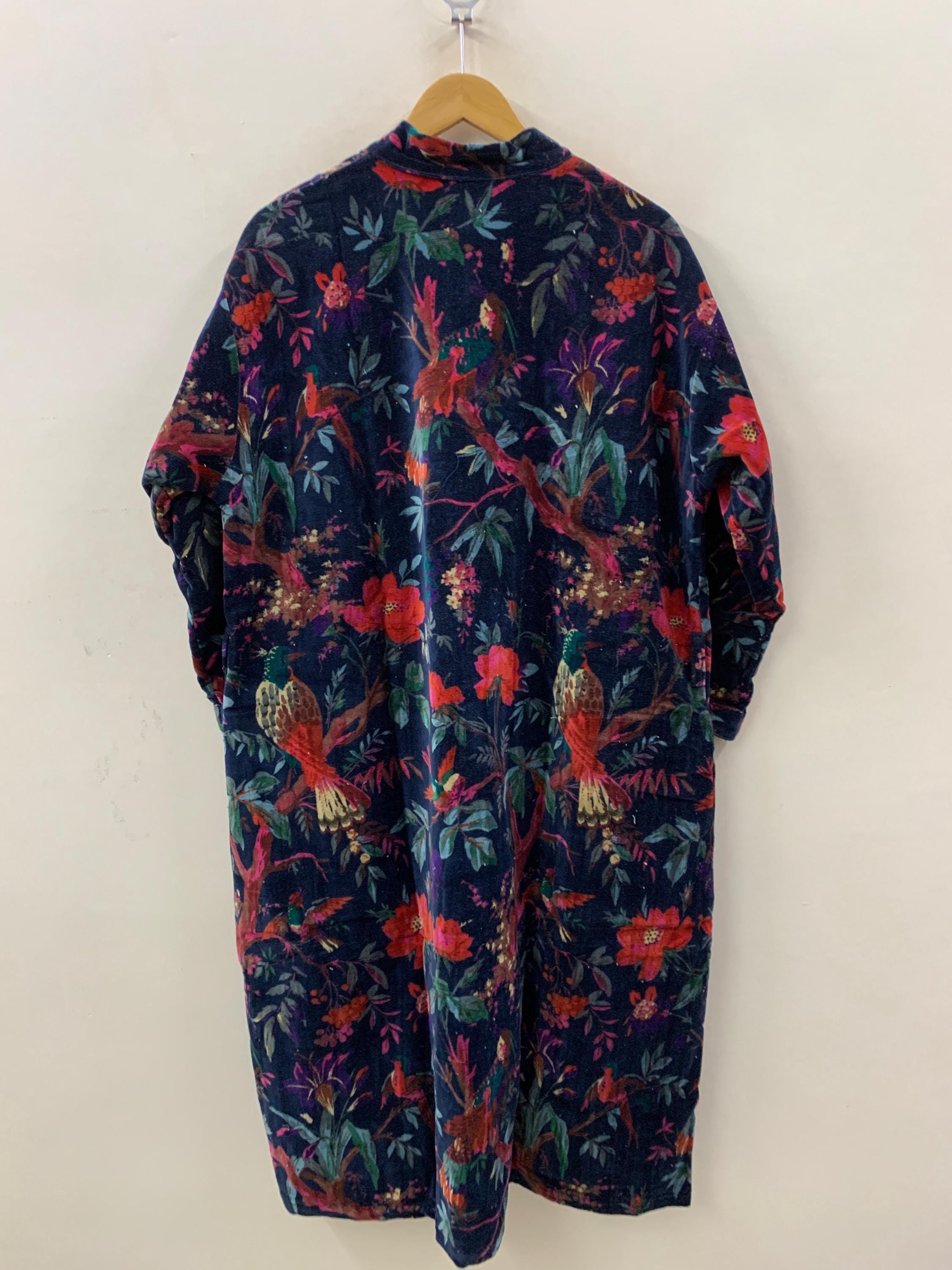 Dark Floral Velvet Kimono Robe | Navy Botanical Print Loungewear | Boho Dressing Gown with Belt | Women's Kimono Jacket | Soft Velvet Wrap