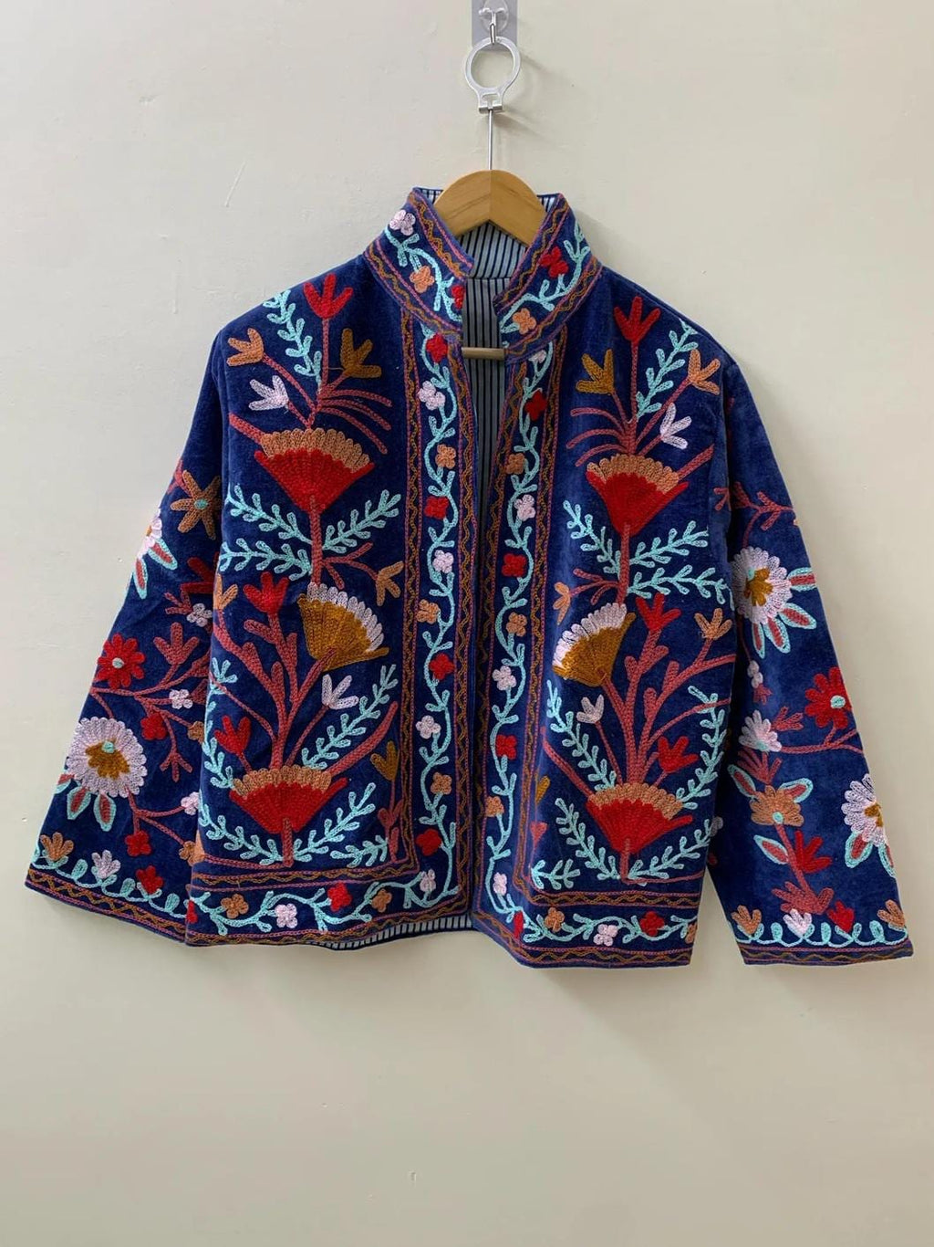 Winter Velvet Suzani Cropped Jacket | Traditional Embroidered Boho Coat | Short Festival Kimono Outerwear | Gift for Her