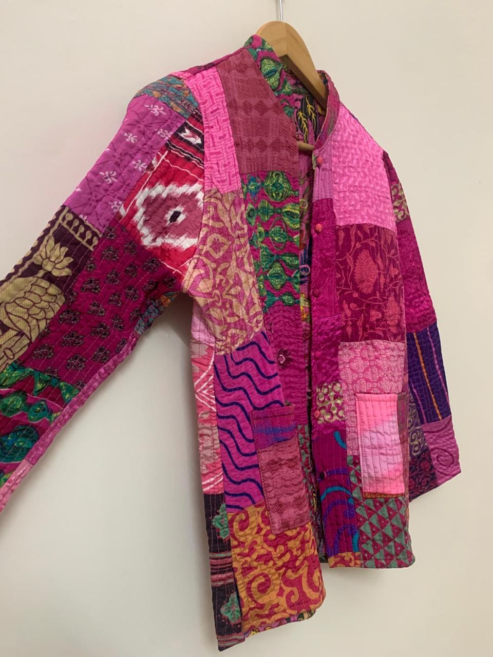 Handmade Silk Patchwork Jacket | Quilted Short Coat | Vintage Fabric Button-Up Jacket | Colorful Festival Outerwear | Bohemian Silk Jacket