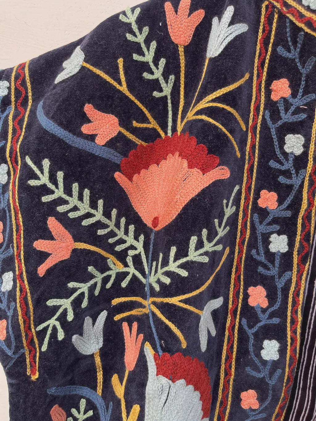 Black Velvet Suzani Embroidered Vest with Belt | Boho Festival Waistcoat | Ethnic Jacket | Sleeveless Bohemian Waistcoat | Gypsy Vest