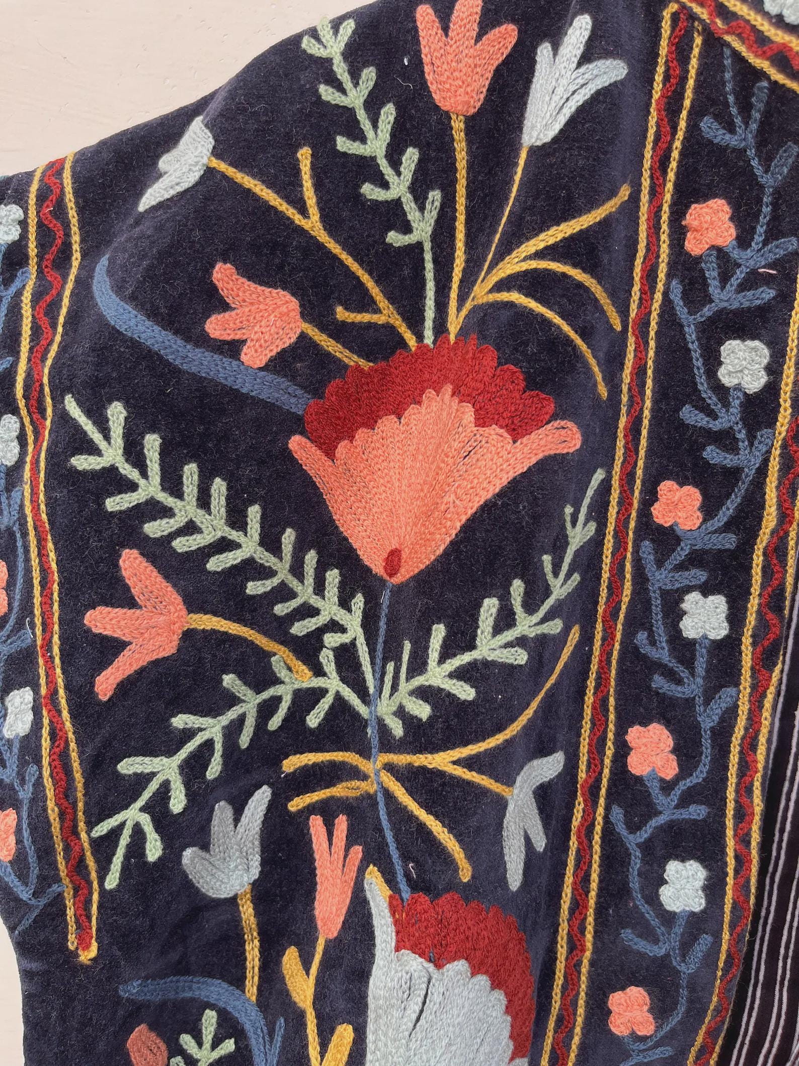 Black Velvet Suzani Embroidered Vest with Belt | Boho Festival Waistcoat | Ethnic Jacket | Sleeveless Bohemian Waistcoat | Gypsy Vest