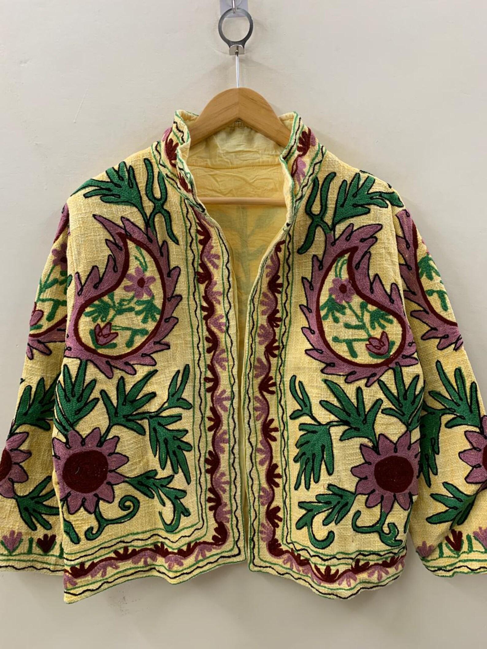 Women's TNT Fabric Suzani Jacket | Boho Coat| Gift For Her| Suzani Embroidery Winter Wear Coat | Duster Coat | Suzani Short Jacket