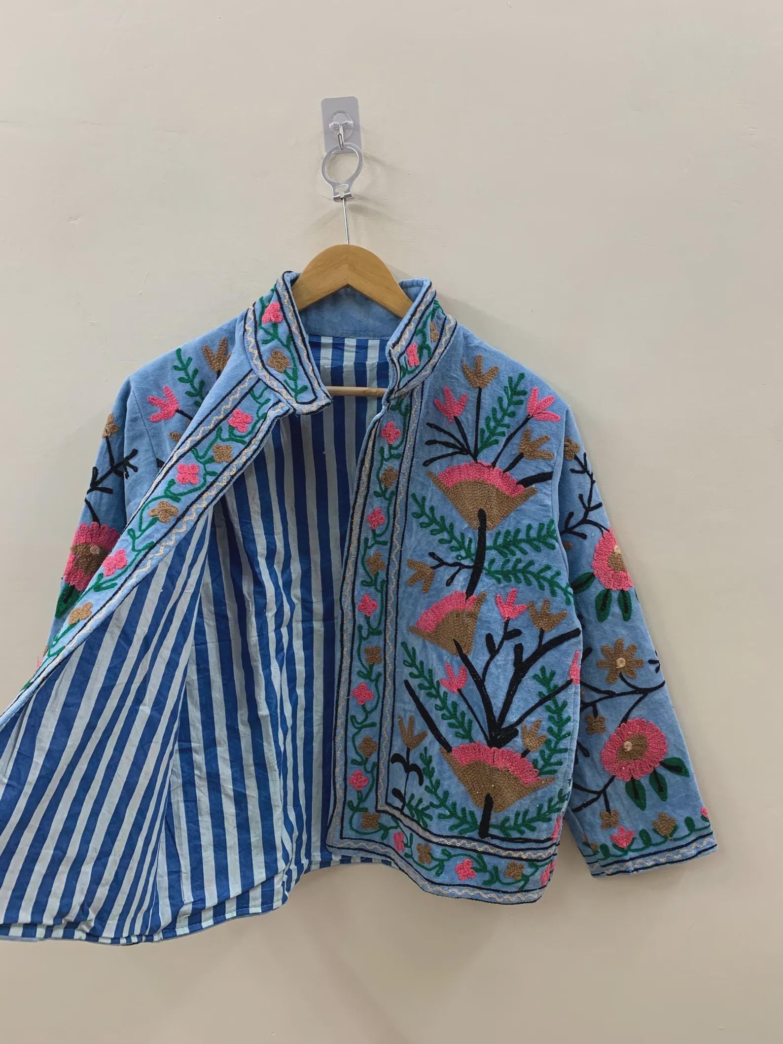 Suzani Velvet Jacket  |Oversized  Jacket | Embroidered Jacket | Ethnic Outerwear | Cropped Coat | Winter Outerwear | Gift for Her Women