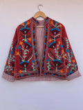 Suzani Embroidered Velvet Winter Jacket | Handmade Short Festival Coat | Ethnic Bohemian Outerwear | Winter Kimono | Gift For Wife