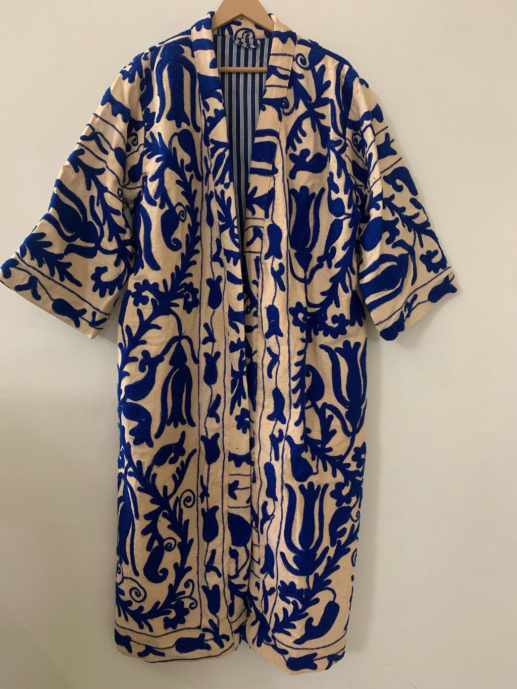 Handmade Cotton Canvas Summer Long Kimono | Embroidered Boho Coat | Festival Kimono | Floral Long Summer Kimono | Gift For Her | Loungewear