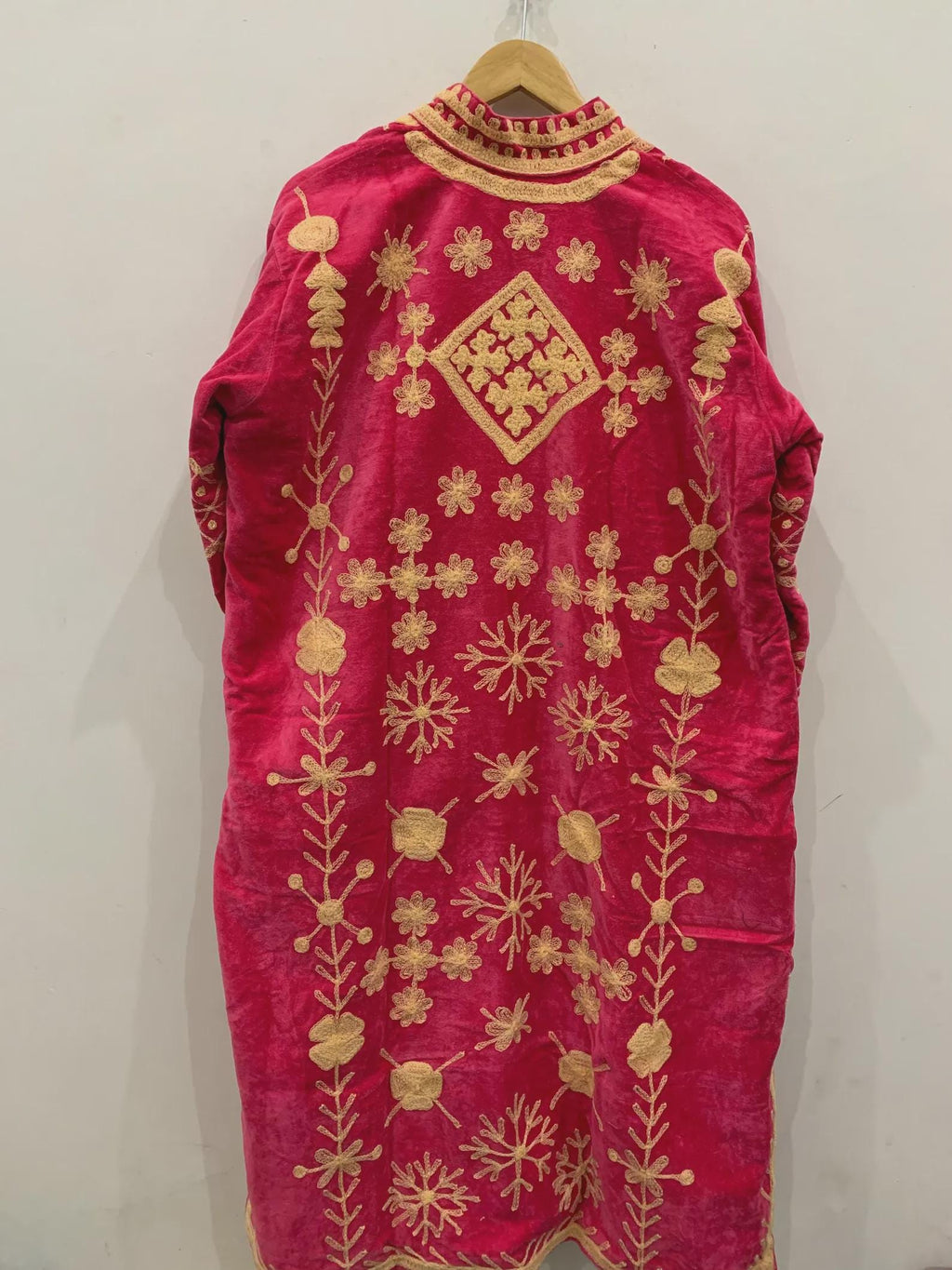 Red Long Suzani Kimono Jacket | Boho Embroidered Duster | Vintage Uzbek Coat