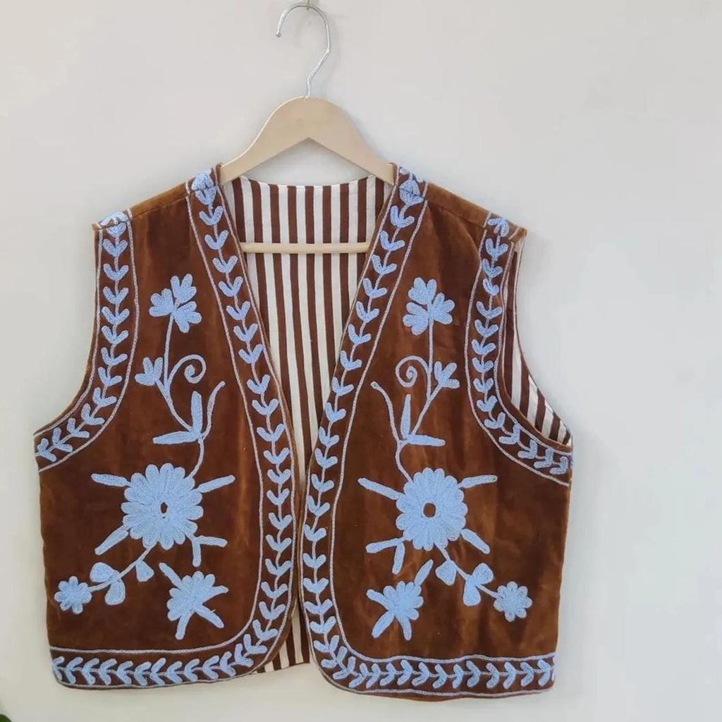 Suzani Velvet Vest  Hand-Embroidered Floral Sleeveless Jacket | Vintage-Inspired Festival & Statement Layer | Ethnic Waistcoat