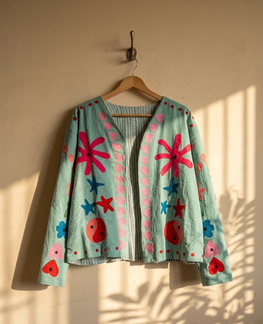 Bohemian Suzani Velvet Jacket | Embroidered Coat | Ethnic Kimono Jacket | Winter Festival Outerwear | Vintage Boho Clothing | Gift for Wife