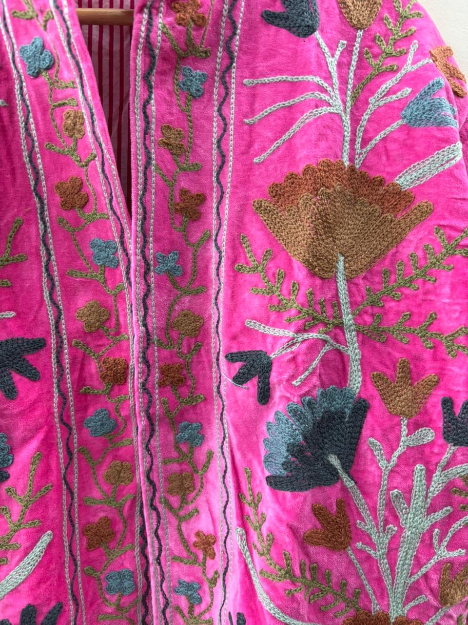 Suzani Embroidered Velvet Winter Jacket | Short Festival Coat | Ethnic Bohemian Outerwear | Winter Kimono Jacket | Gift For Wife