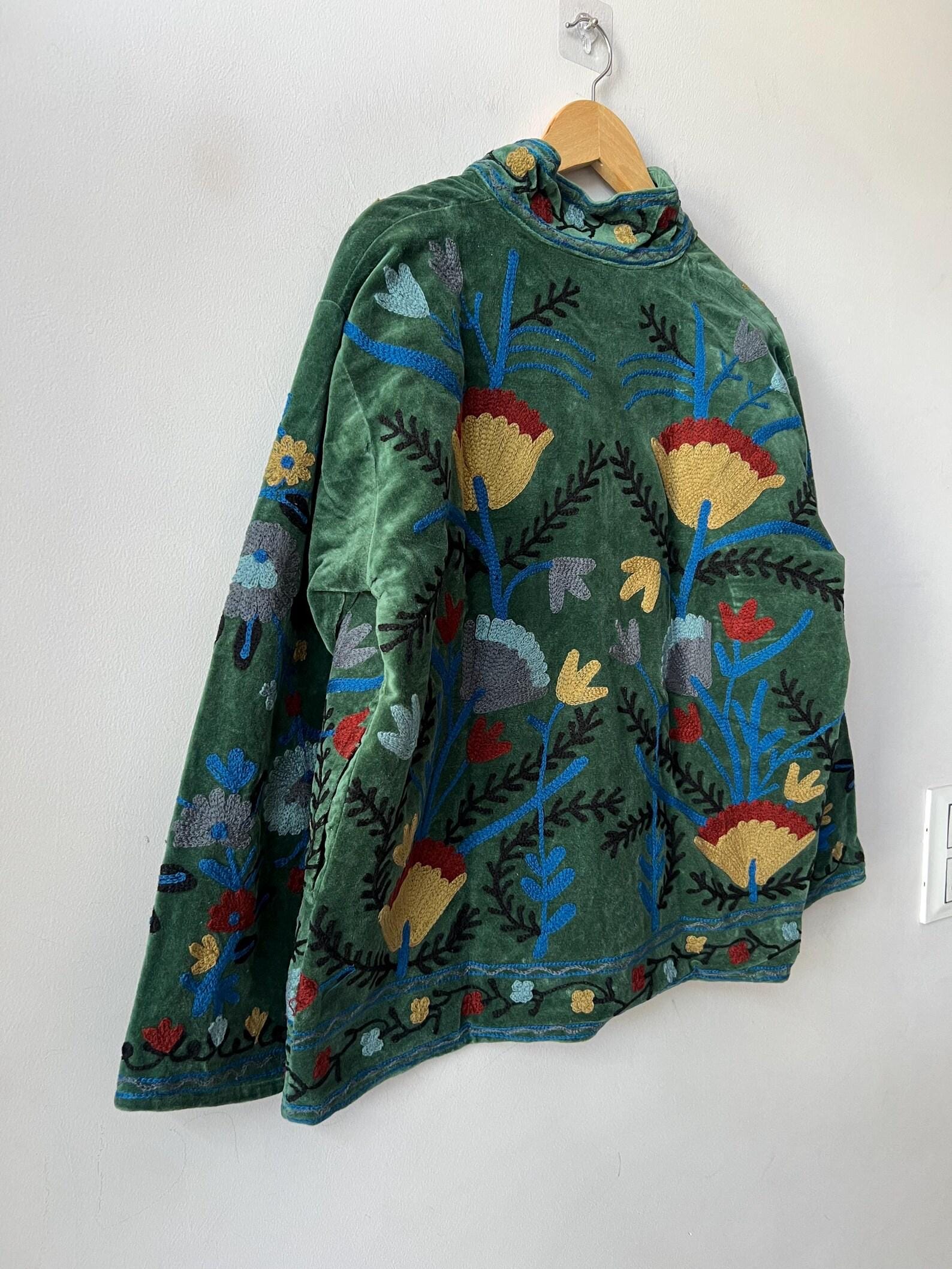 Embroidered Velvet Suzani Jacket, Bohemian Floral Coat, Gift For Her