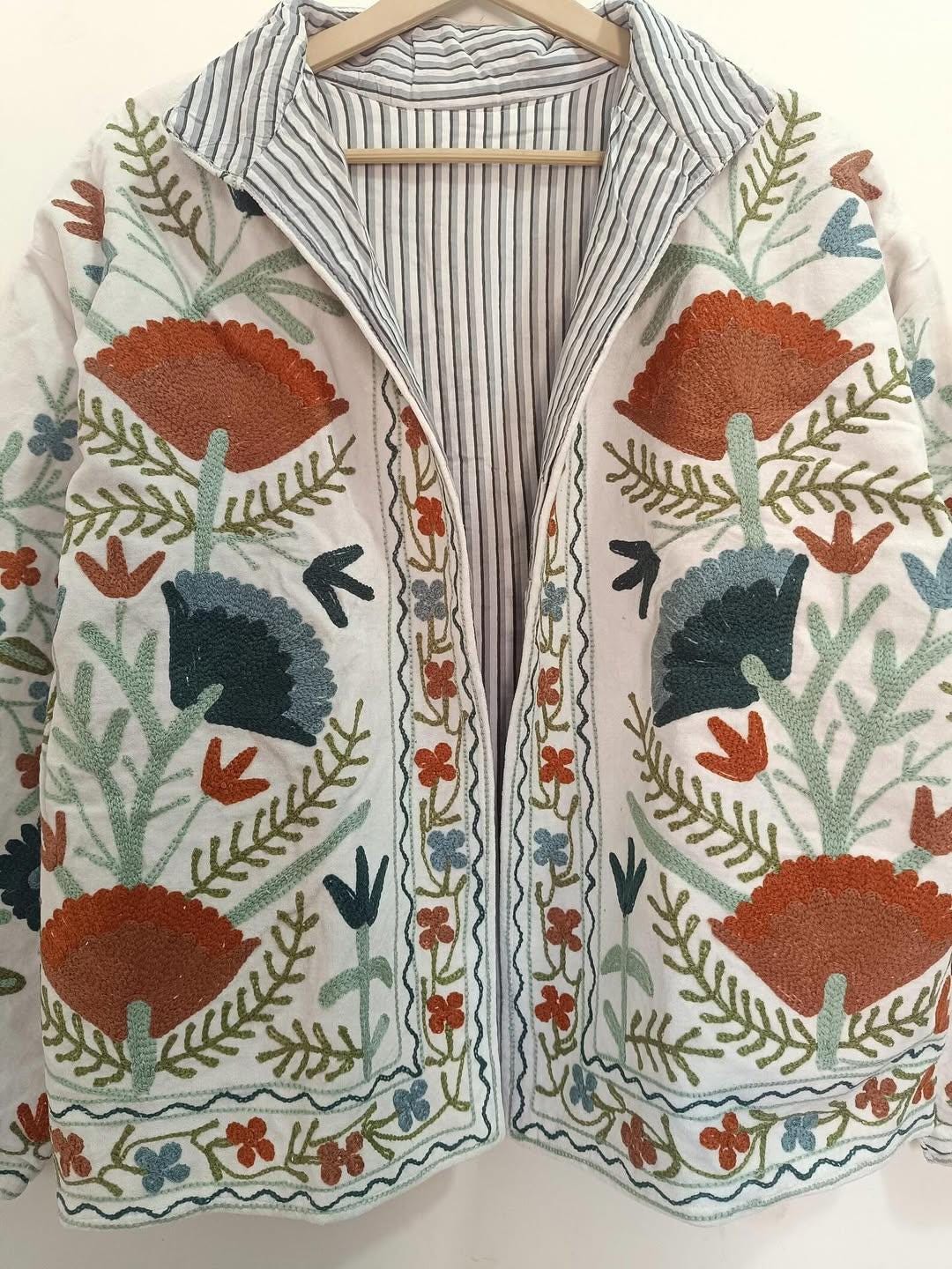 Suzani Embroidered Velvet Winter Jacket | Handmade Short Festival Coat | Ethnic Bohemian Outerwear | Winter Kimono Jacket | Gift For Wife