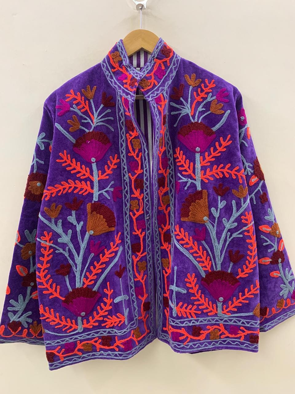 Suzani Velvet Short Boho Jacket | Embroidered Ethnic Coat |Vintage Women Jacket | Winter Spring Outerwear | Festival Clothing | Gift for Her