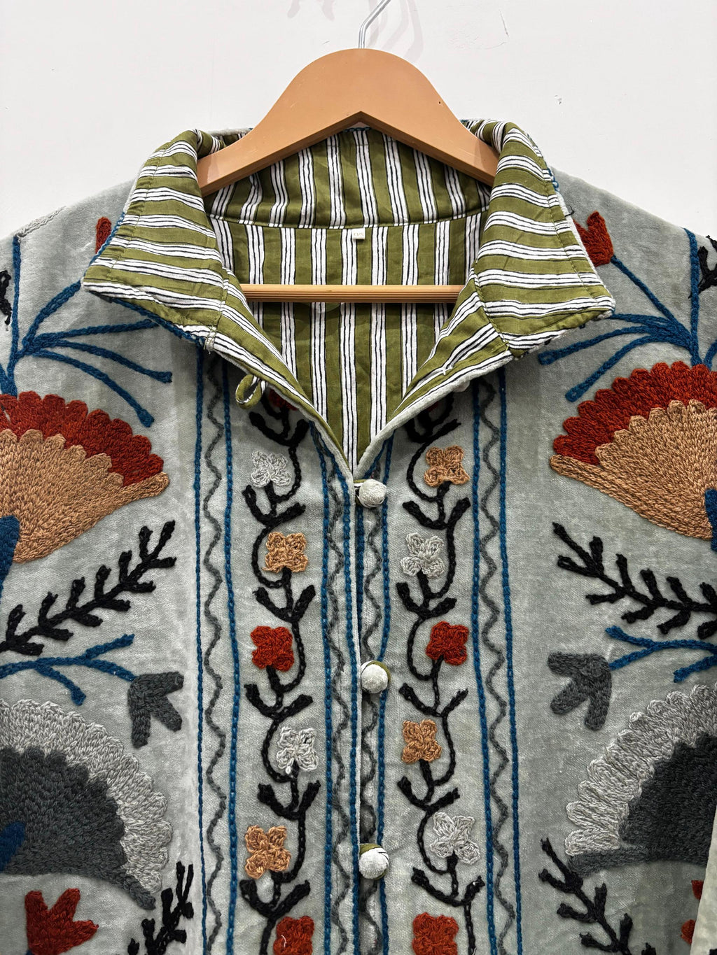 Indian Suzani Embroidery Jacket Batton Coat, Winter Suzani Jacket, Velvet Kimono Coat, Suzani Coat, Outerwear, Travel Jacket, Gift For Her