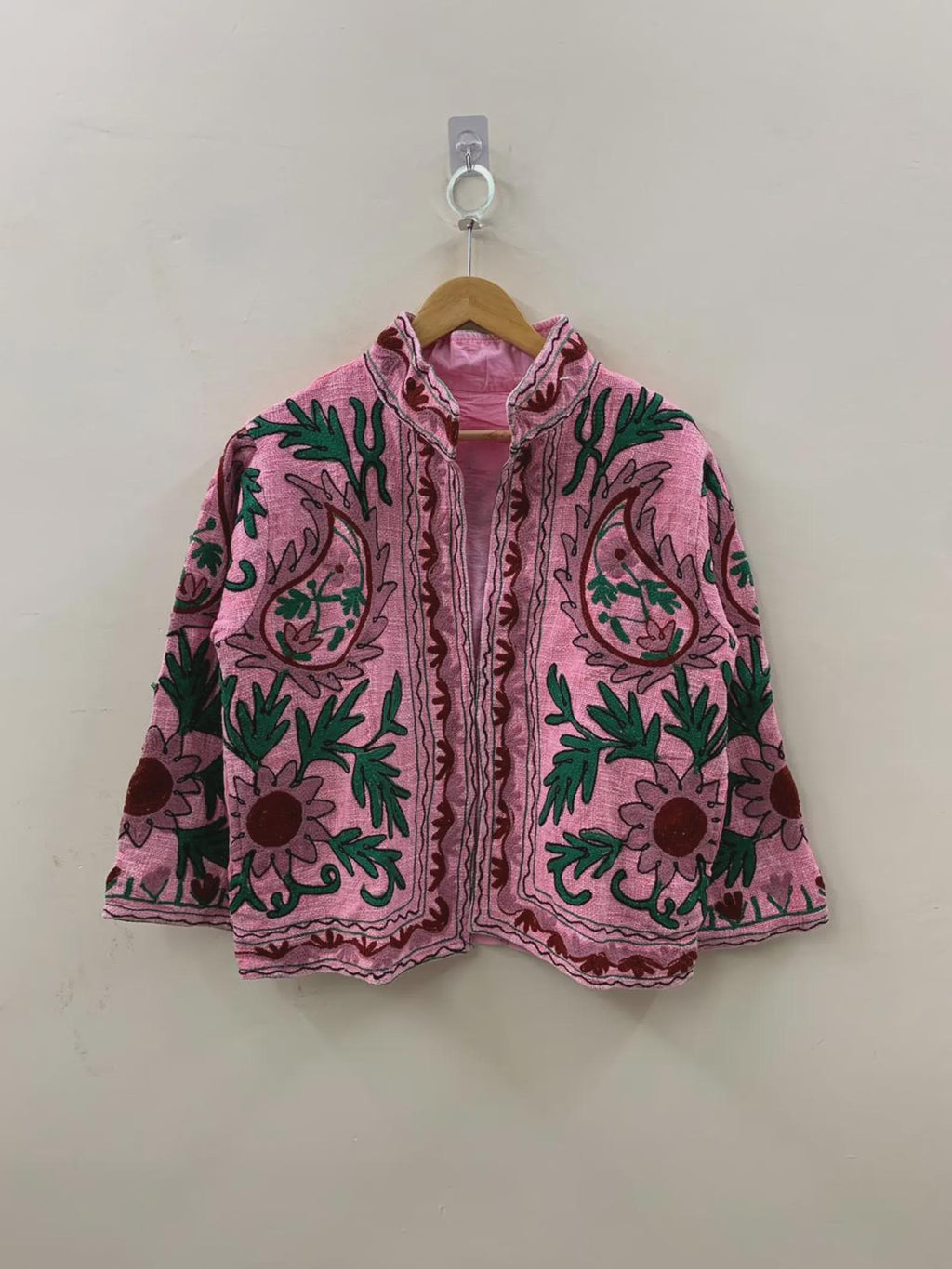 Pink Suzani Embroidered Jacket | Boho Floral Duster Coat | Handmade Bomber Jacket | Festival Kimono Jacket | TNT Short Jacket| Gift For Her