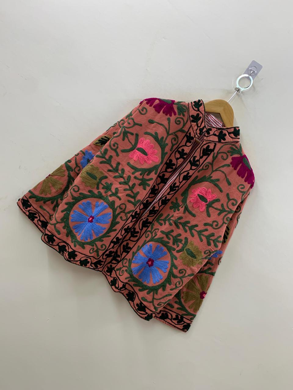 Suzani Cotton Short Coat, Women's Jacket, Indian Cotton Handmade Embroidery Coat, Suzani Cotton Boho Jacket, Gift For Her, Boho Suzani Coat
