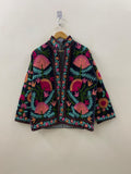 Embroidered Suzani Fabric Short Velvet Jacket | Button Winter Coat | Short Jacket | Spring Bomber Jacket | Gift For Her | Velvet Coat