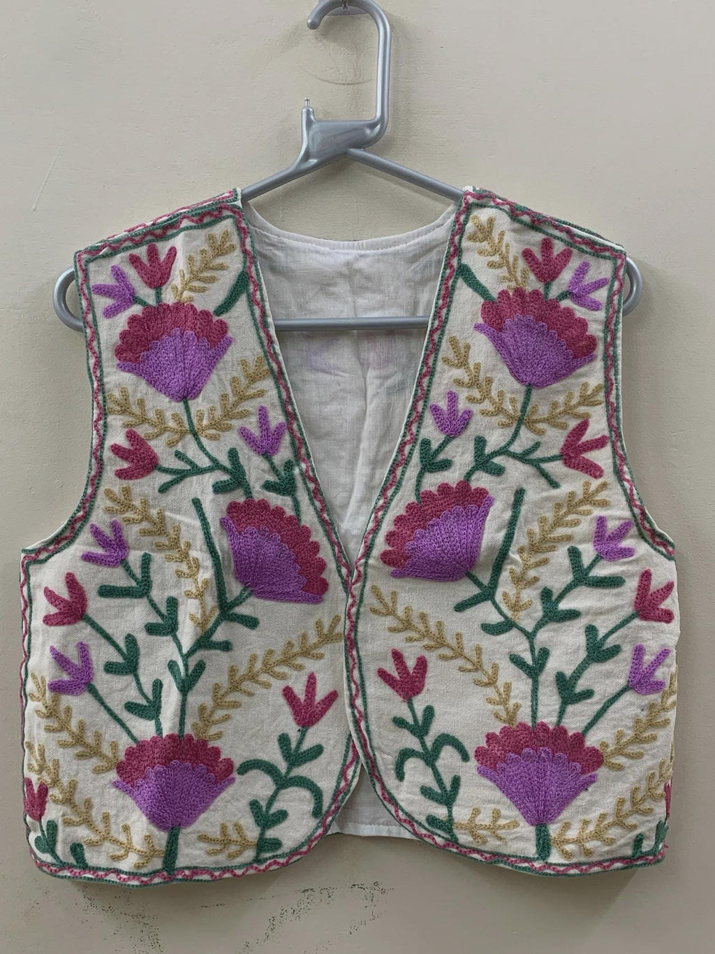 Handmade Suzani Embroidered Cotton Vest | Boho Floral Waistcoat Jacket | Vintage Uzbek Suzani Vest | Bohemian Festival Vest