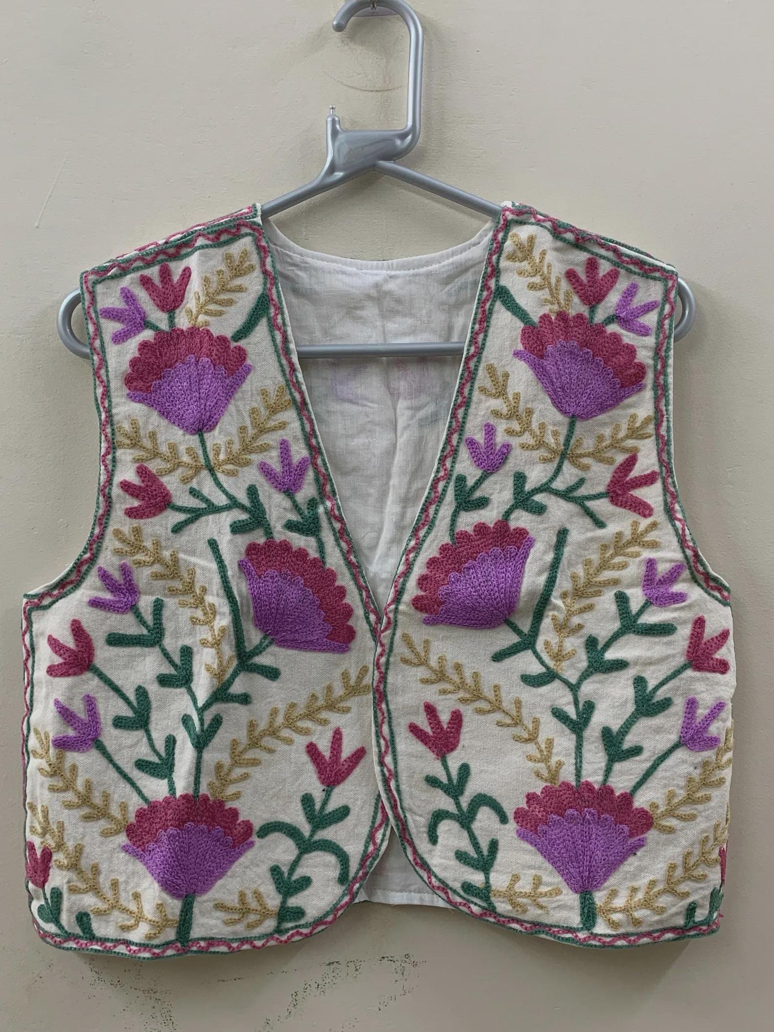 Handmade Suzani Embroidered Cotton Vest | Boho Floral Waistcoat Jacket | Vintage Uzbek Suzani Vest | Bohemian Festival Vest