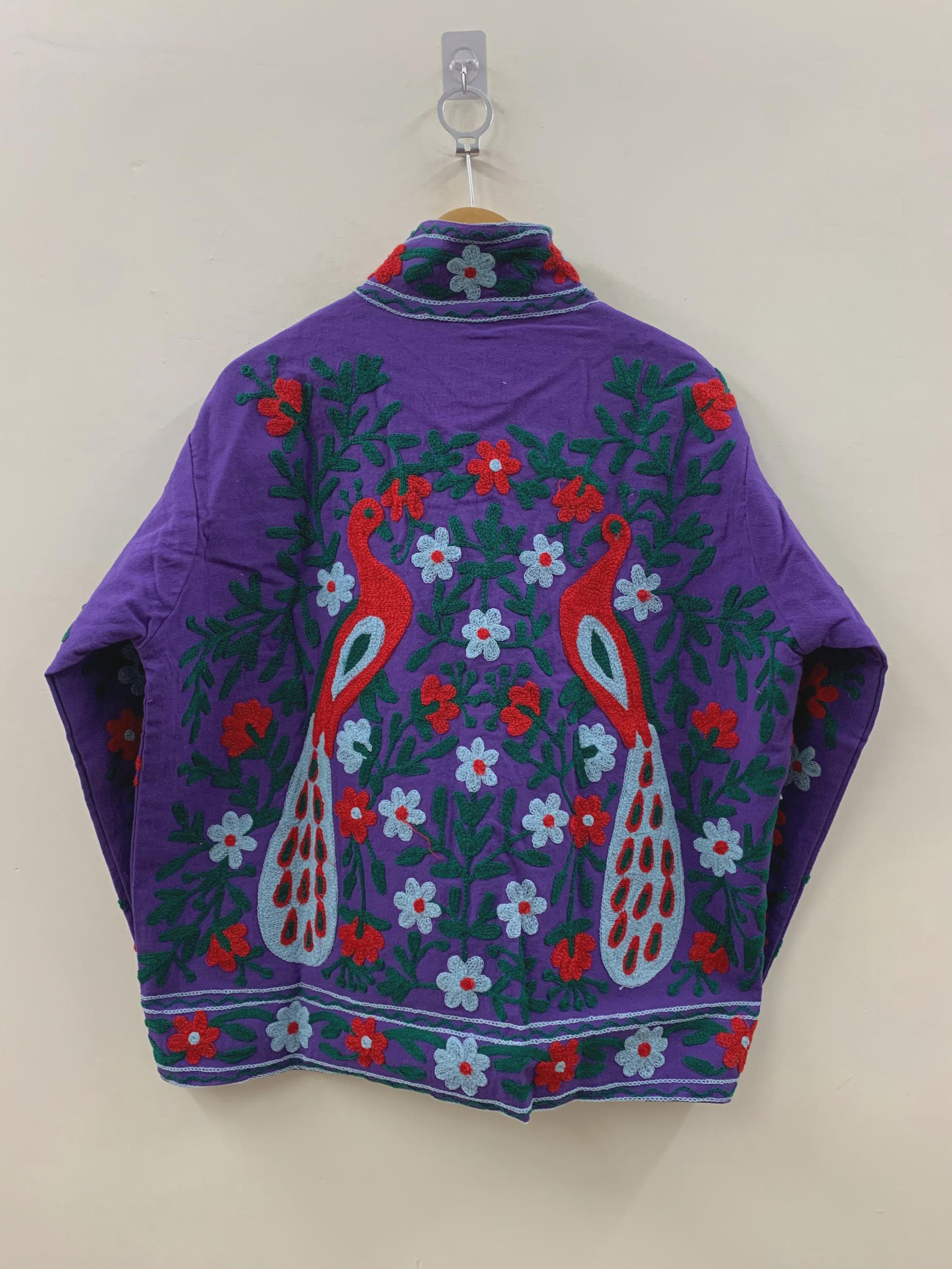Vintage Cotton Suzani Boho Embroidered Coat |Bomber Coat |Ethnic Floral Peacock Jacket |Colorful Festival Clothing |Bohemian Outerwear |Gift