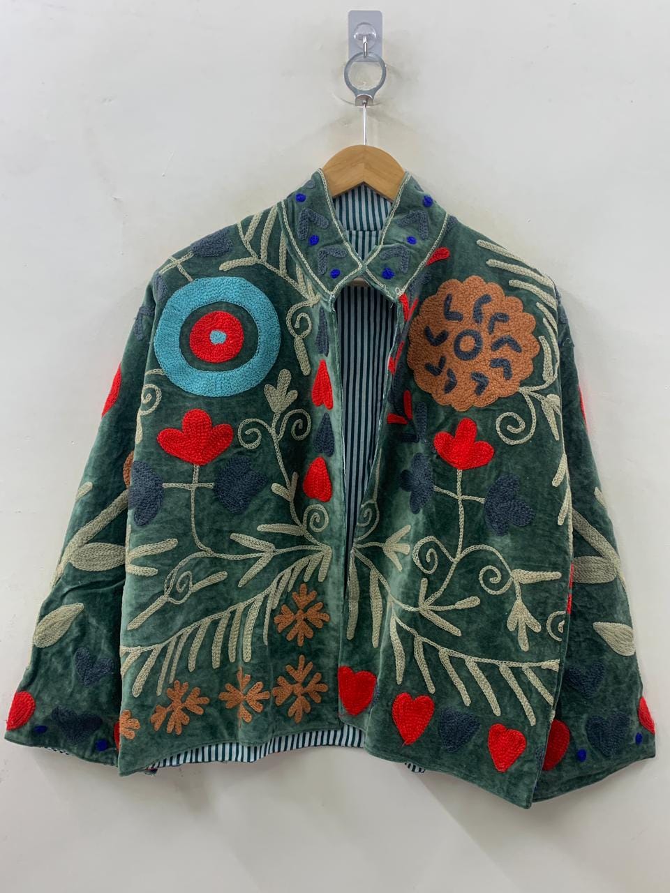 Floral Suzani Embroidered Velvet Jacket | Duster Coat | Bohemian Festival Coat | Gift For Her | Festival Coat | Ethnic Embroidered Coat