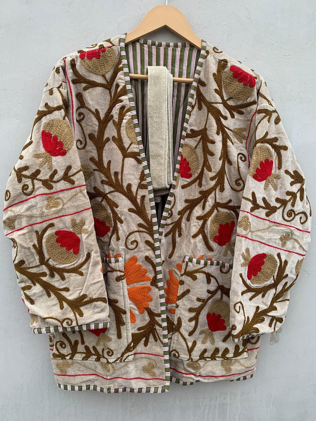 Velvet Suzani Embroidered Kimono Jacket: Handmade Indian Short Coat | Gift For Her
