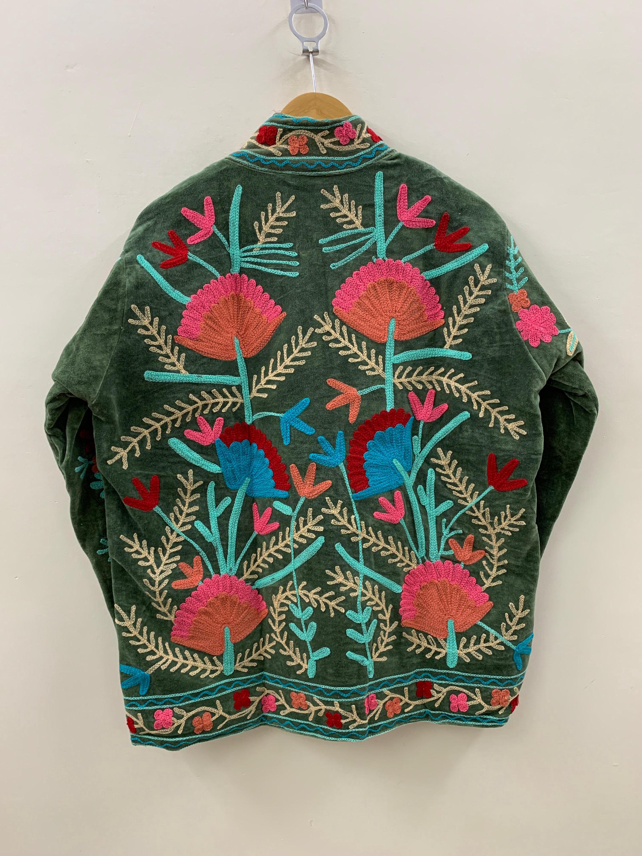 Embroidery Velvet Handmade Suzani Jacket | Women's Floral Clothing | Gift For Her | Bomber Winter Jacket | Street Kimono Jacket |Spring Coat