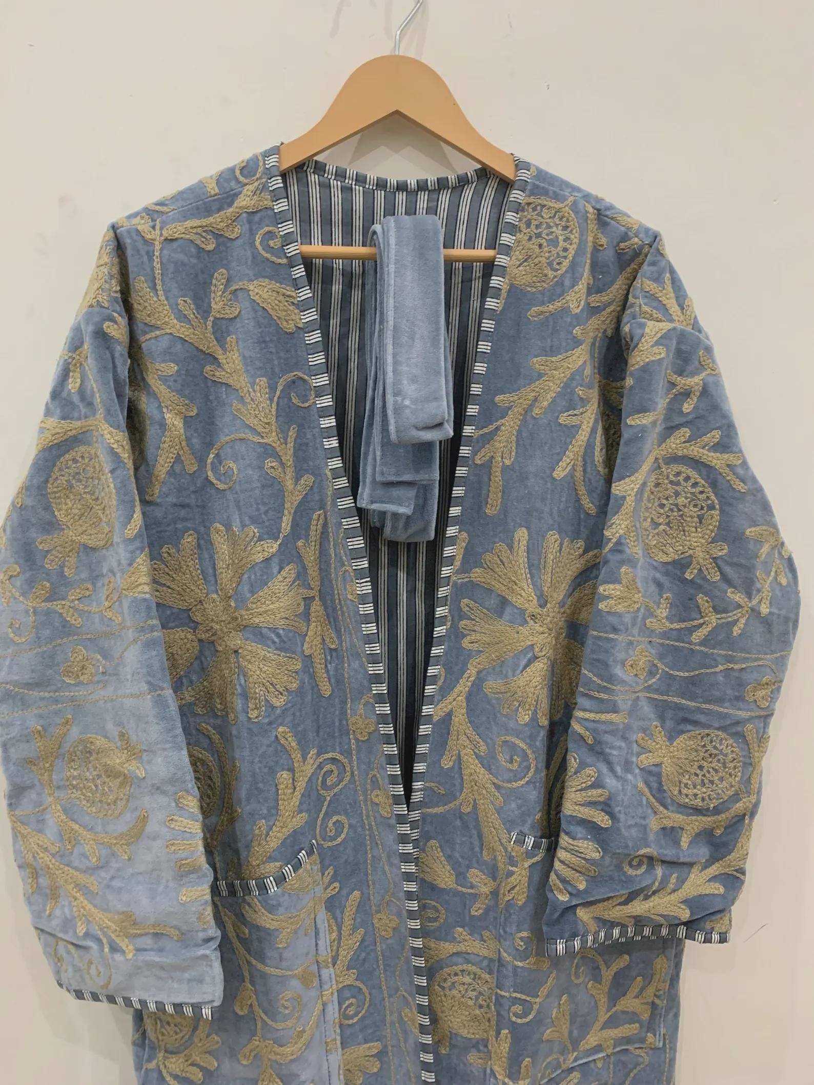 Handmade Suzani Kimono Robe Long Boho Jacket | Vintage Embroidered Uzbek Textile Coat | Festival Duster | Unique Bohemian Style| Duster Robe
