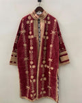 Red Bohemian Long Suzani Kimono Robe | Vintage Embroidered Duster Jacket | Uzbek Coat | Boho Festival Outfit | One Size | Duster Robe