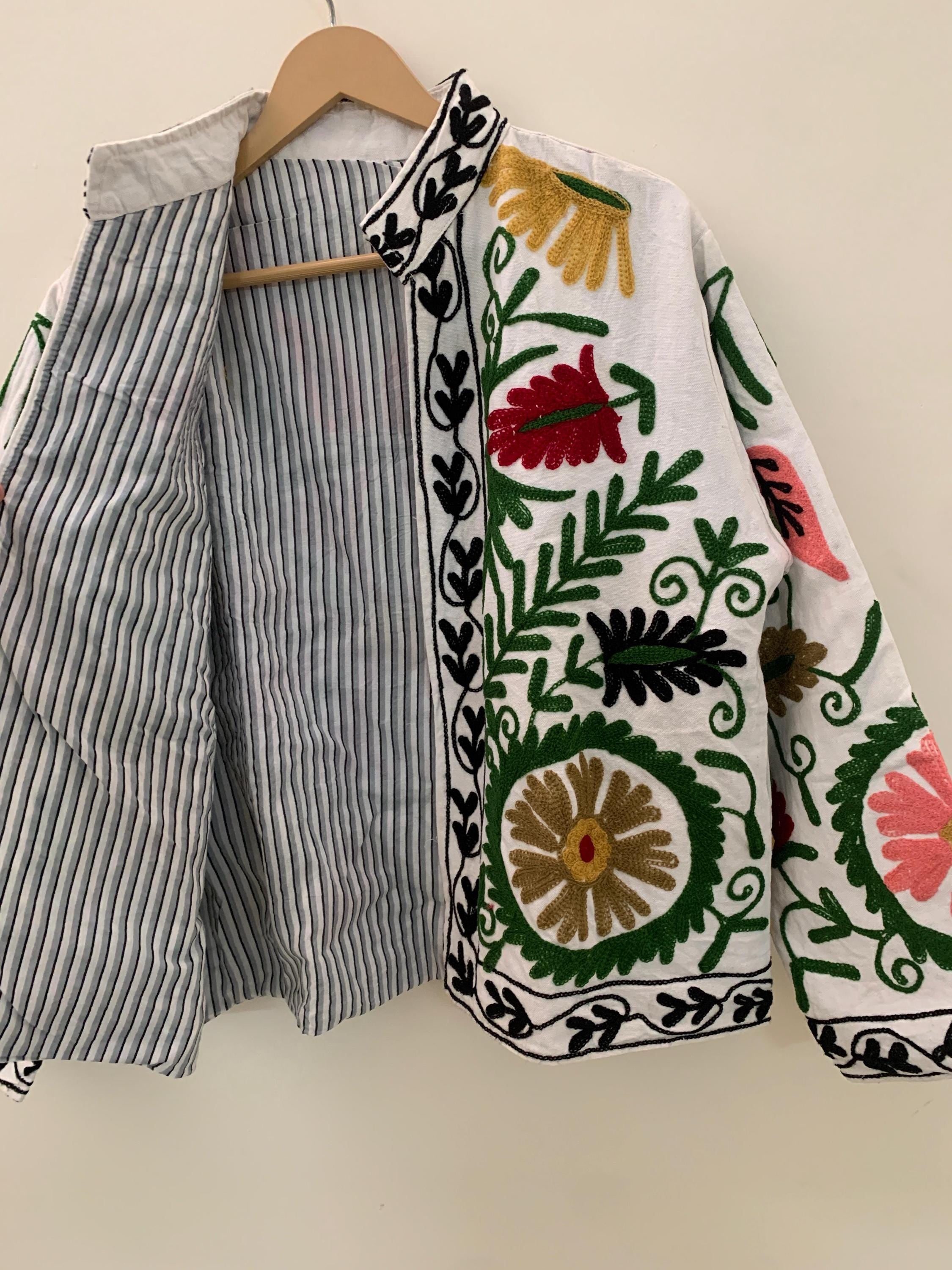 Handmade Suzani Embroidered Short Jacket | Vintage Uzbek Floral Coat