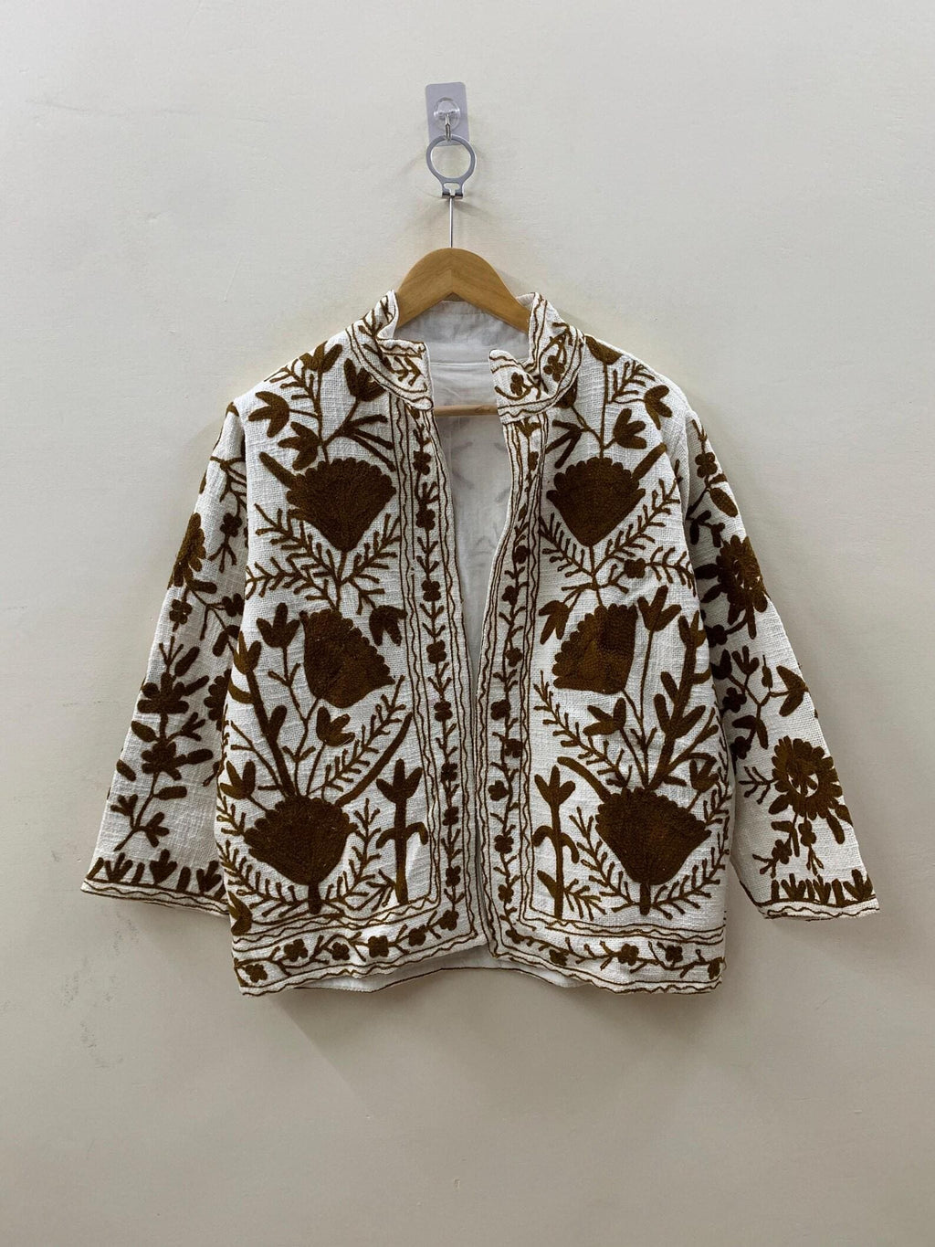 Indian Suzani Women Short Coat, Women's Jacket, Cotton Handmade Embroidery Coat, Suzani Cotton Boho Jacket, Gift For Her, Boho Suzani Coat