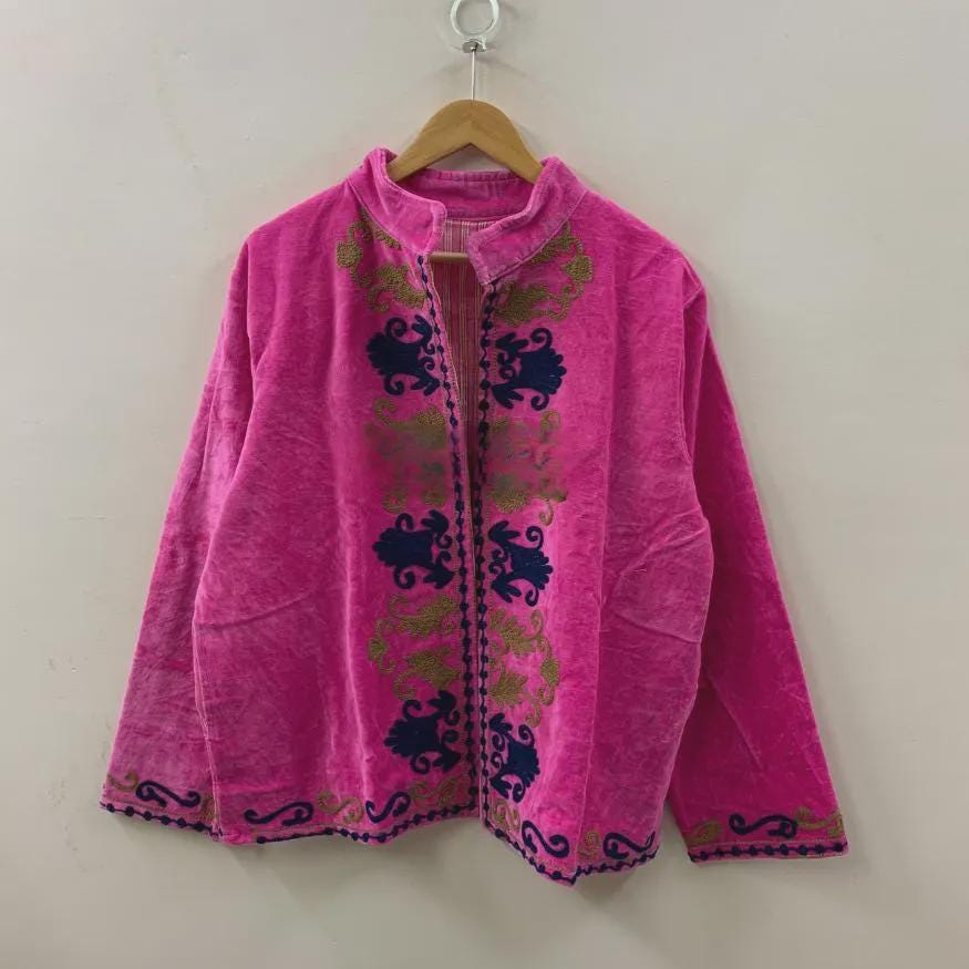 Velvet Suzani Jacket Handmade | Boho Kimono Coat | Winter Warm Jacket | Unisex Fashion Jacket | Vintage Bohemian Outerwear | Gift for Her