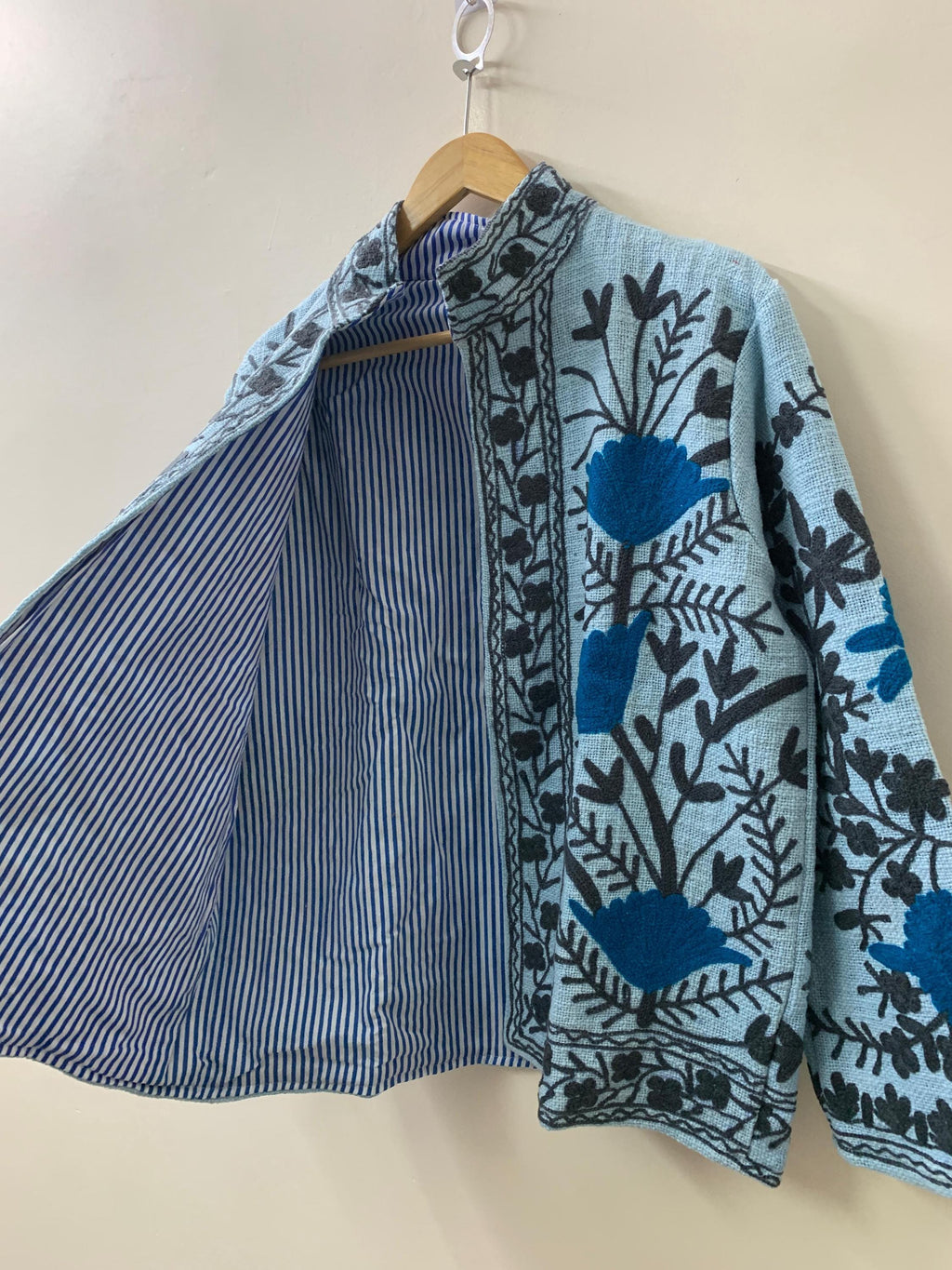Blue Suzani TNT Jacket Women |Oversize Crop Jacket | Short Boho Jacket | Long Sleeve Jacket | Ethnic Jacket |Lightweight Coat | Gift for Her