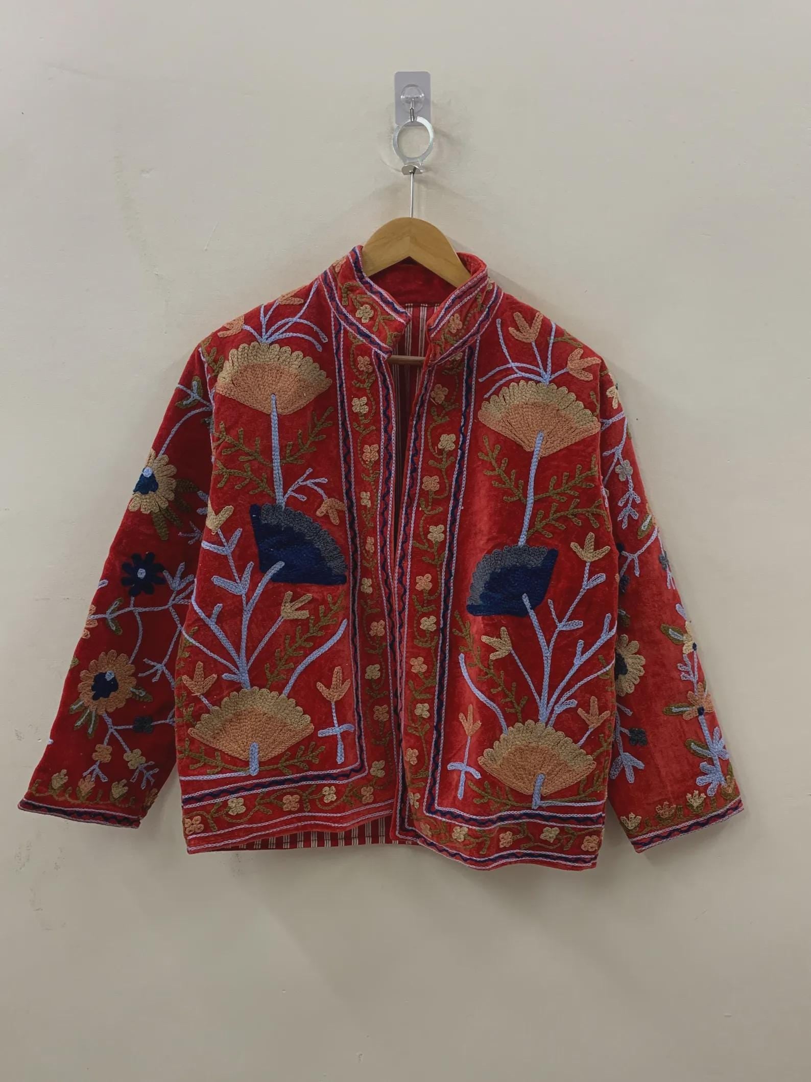 Luxurious Embroidery Suzani Velvet Winter Jacket, Suzani Floral Coat, Unisex Bomber Jacket, Winter Jacket, Women's Coat, Duster Boho Jacket