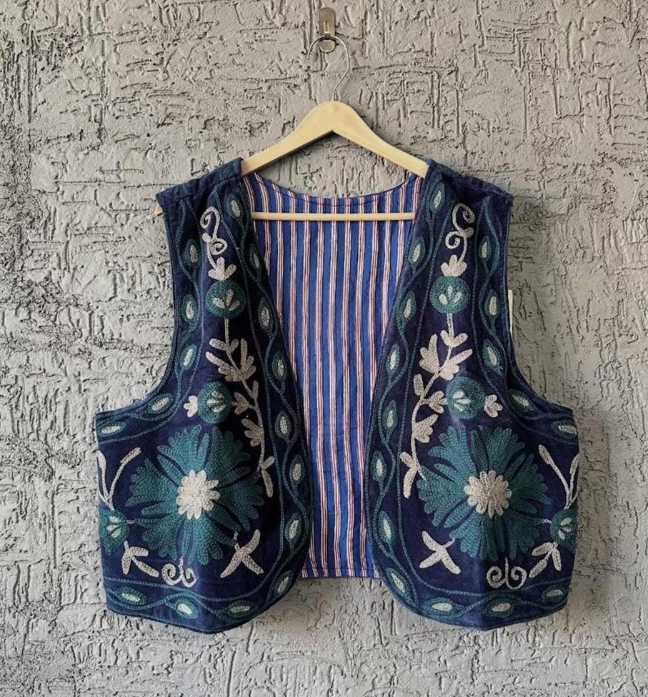 Handmade Velvet Waistcoat | Boho Embroidered Vest | Indian Ethnic Sleeveless Jacket | Cotton Lining | Vintage Bohemian Clothing