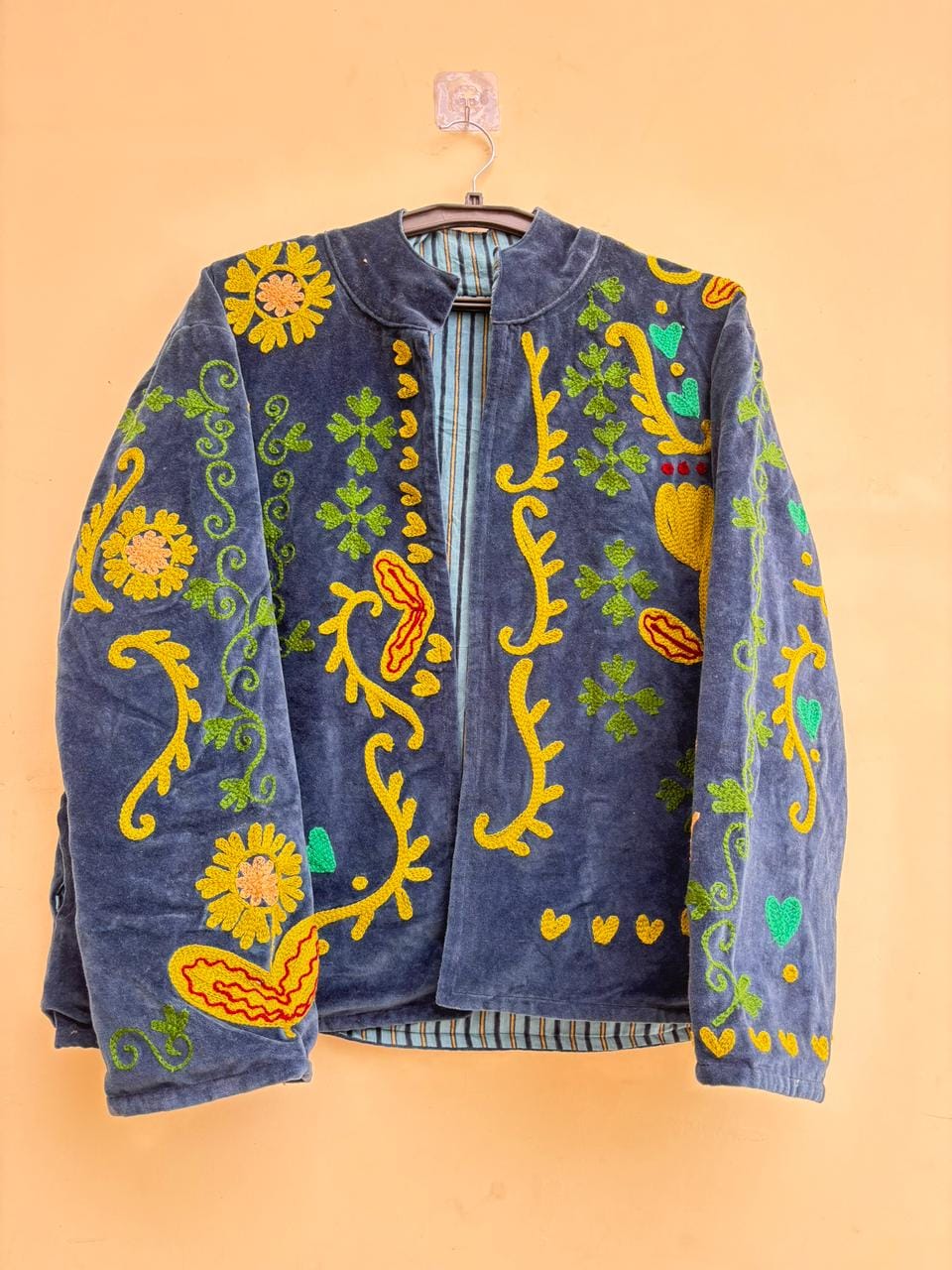 Suzani Embroidered Velvet Jacket | Short Festival Coat | Ethnic Bohemian Outerwear | Winter Kimono Jacket | Gift For Wife | Artisanal Jacket