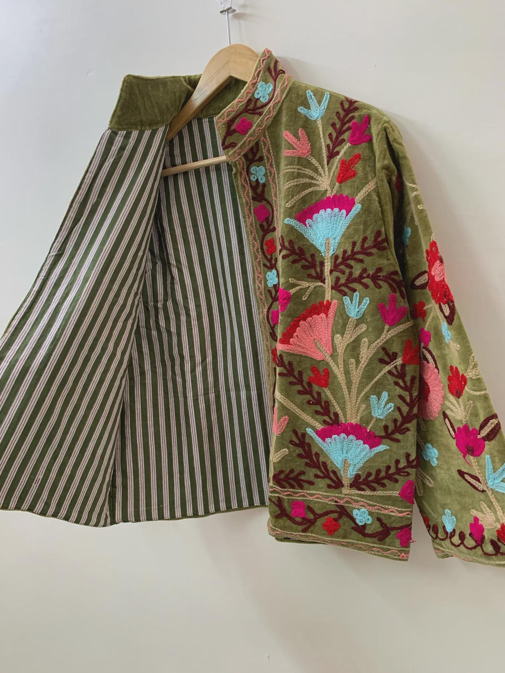 Bohemian Suzani Embroidered Velvet Winter Jacket | Handmade Short Festival Coat