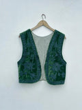 Boho Suzani Velvet Vest | Hand Floral Sleeveless Jacket | Vintage Inspired Festival Statement Layer | Green Ethnic Waistcoat | Gift for Her
