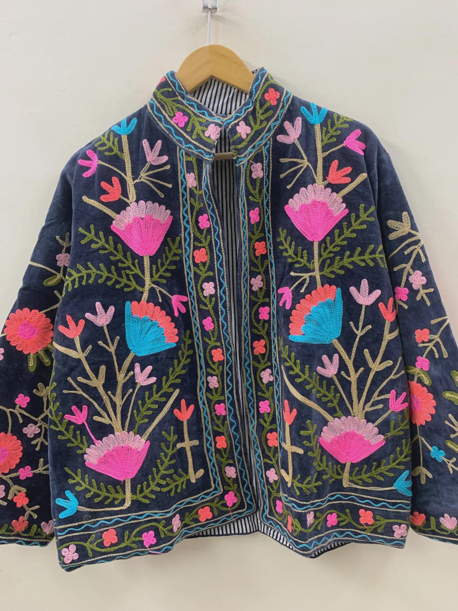 Velvet Suzani Jacket | Floral Embroidered Jacket | Winter Warm Coat | Handmade Jacket | Gift for Her | Winter Kimono Jacket