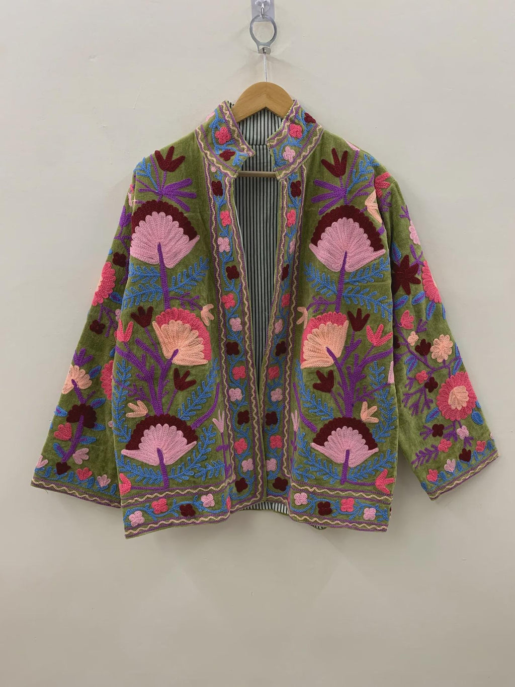 Suzani Embroidered Velvet Winter Jacket | Handmade Short Festival Coat | Ethnic Bohemian Outerwear | Winter Kimono Jacket | Gift For Wife