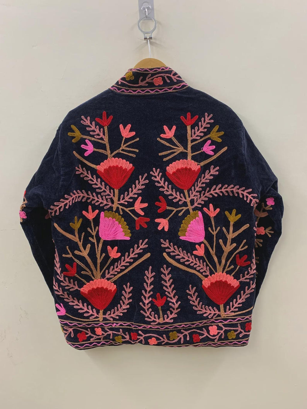 Embroidered Velvet Suzani Winter Jacket | Indian Boho Style Coat | Spring Bomber Jacket | Gift For Her | Suzani Outerwear | Duster Jacket