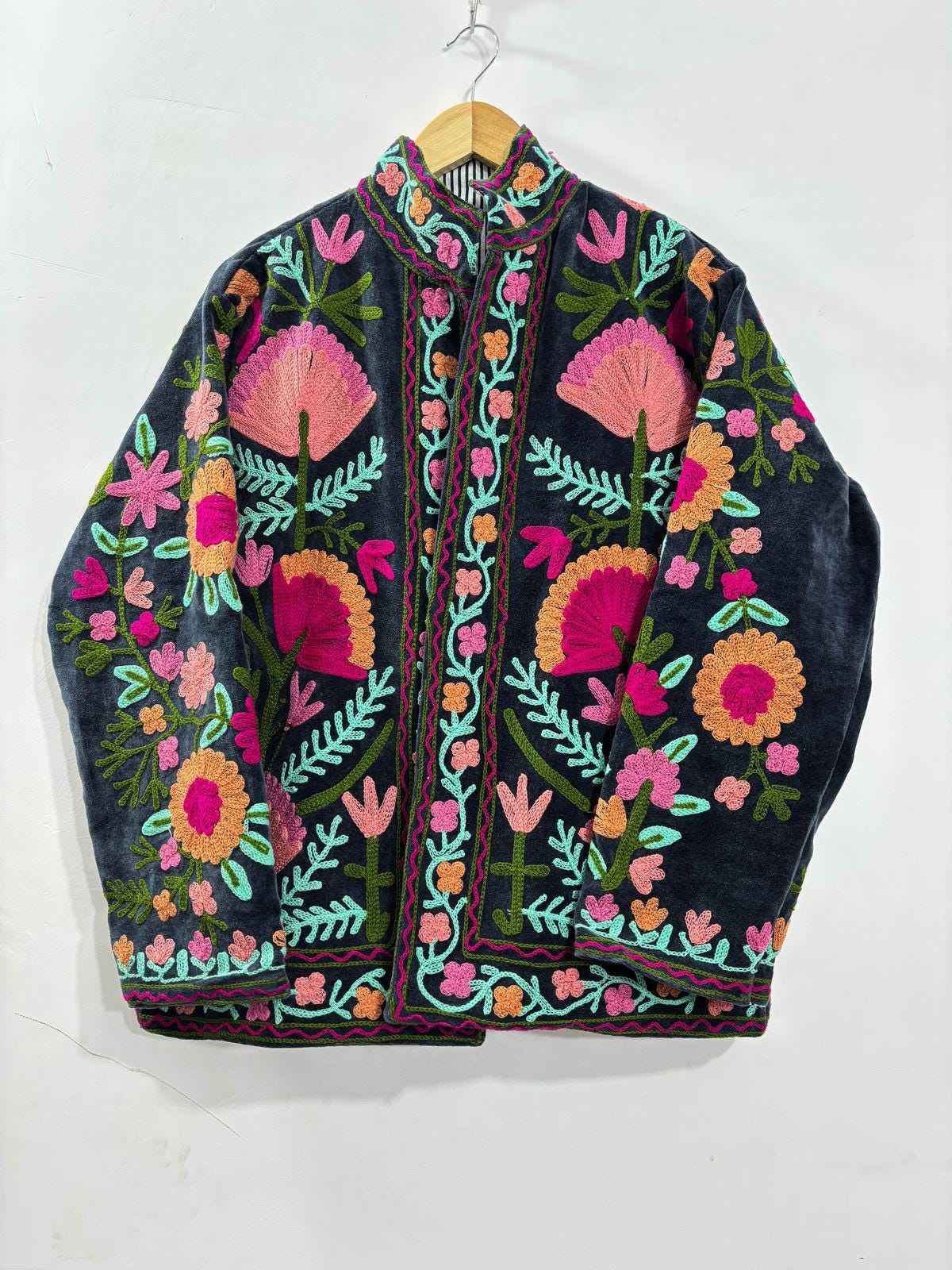 Boho Suzani Velvet Short Jacket – Boho Embroidered Coat- Winter Coat - Uzbek Travel Jacket, Festival Jacket Style Outerwear -Street Jacket