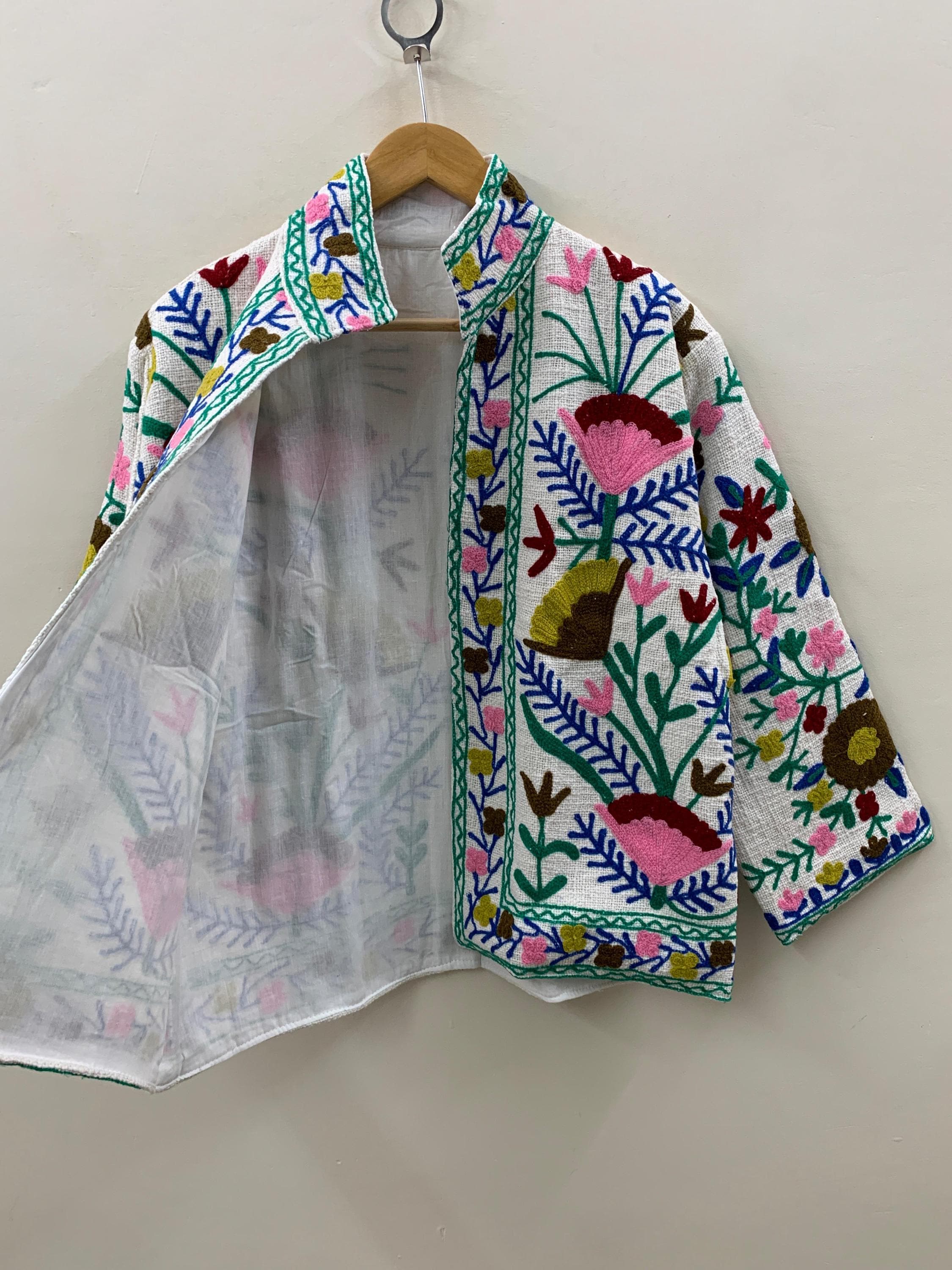 Handmade Suzani Embroidery Spring Jacket, Women's Quilted Jacket, Ethnic Unisex Coat, Suzani Short Quilted Jacket | Gift For Her | Outerwear