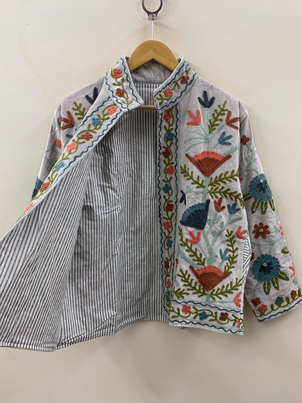 Velvet Suzani Embroidered Bohemian Coat | Floral Statement Jacket | Ethnic Handmade Outerwear | Duster Jacket | Boho Robe | Gift For Wife