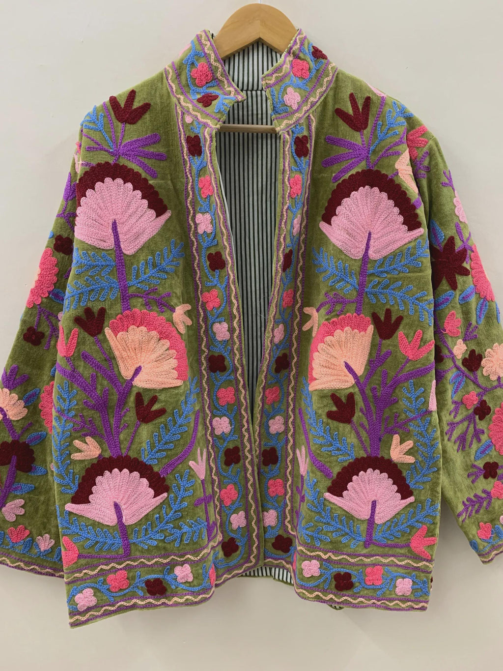 Suzani Embroidered Velvet Winter Jacket | Handmade Short Festival Coat | Ethnic Bohemian Outerwear | Winter Kimono Jacket | Gift For Wife