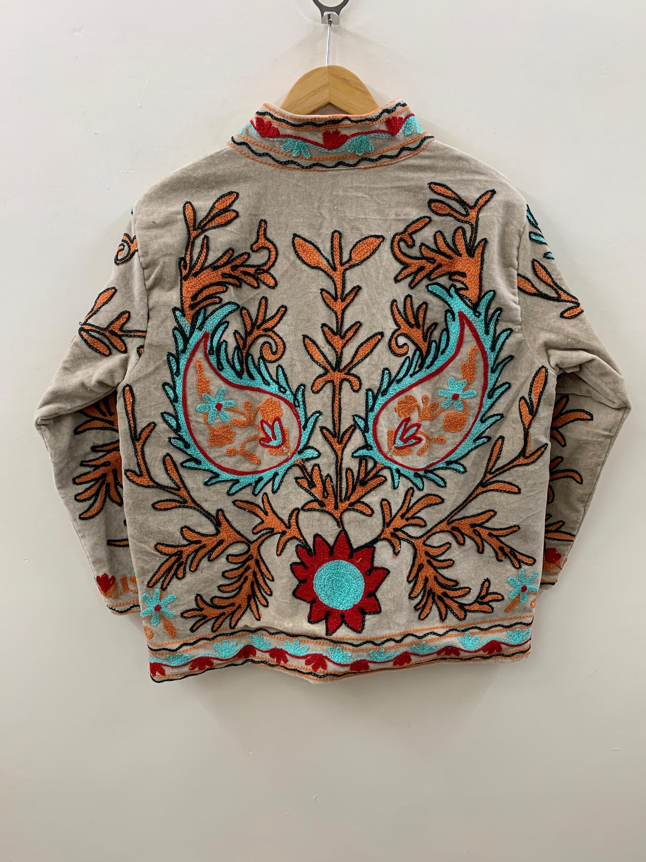 Suzani Embroidered Velvet Winter Jacket | Handmade Short Festival Coat | Ethnic Bohemian Outerwear | Winter Kimono Jacket | Gift For Wife