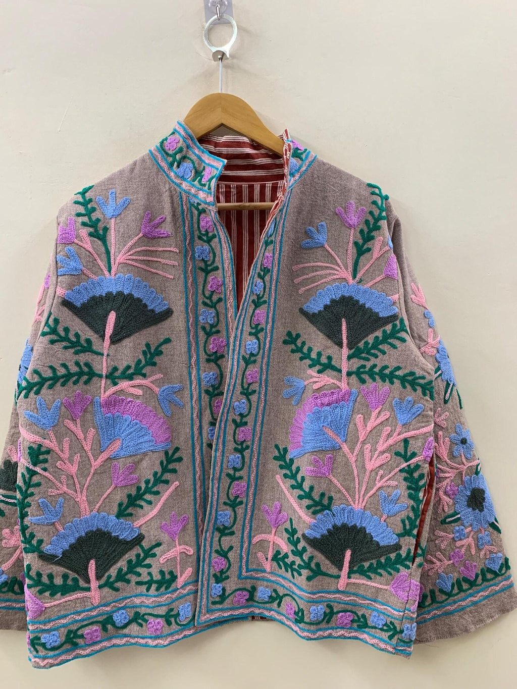 Suzani Embroidered Velvet Winter Jacket | Handmade Short Festival Coat | Ethnic Bohemian Outerwear | Winter Kimono Jacket | Gift For Wife