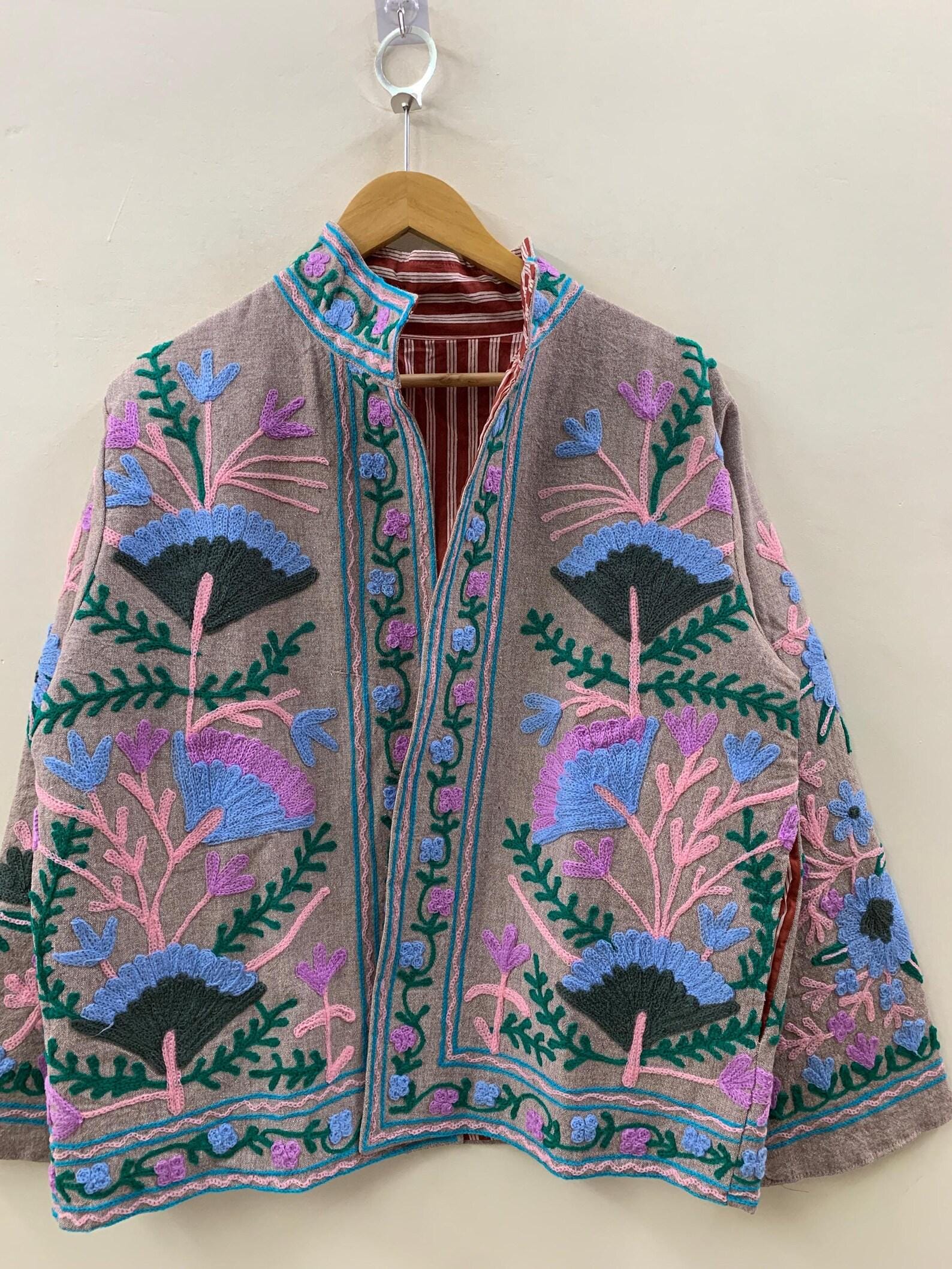 Suzani Embroidered Velvet Winter Jacket | Handmade Short Festival Coat | Ethnic Bohemian Outerwear | Winter Kimono Jacket | Gift For Wife