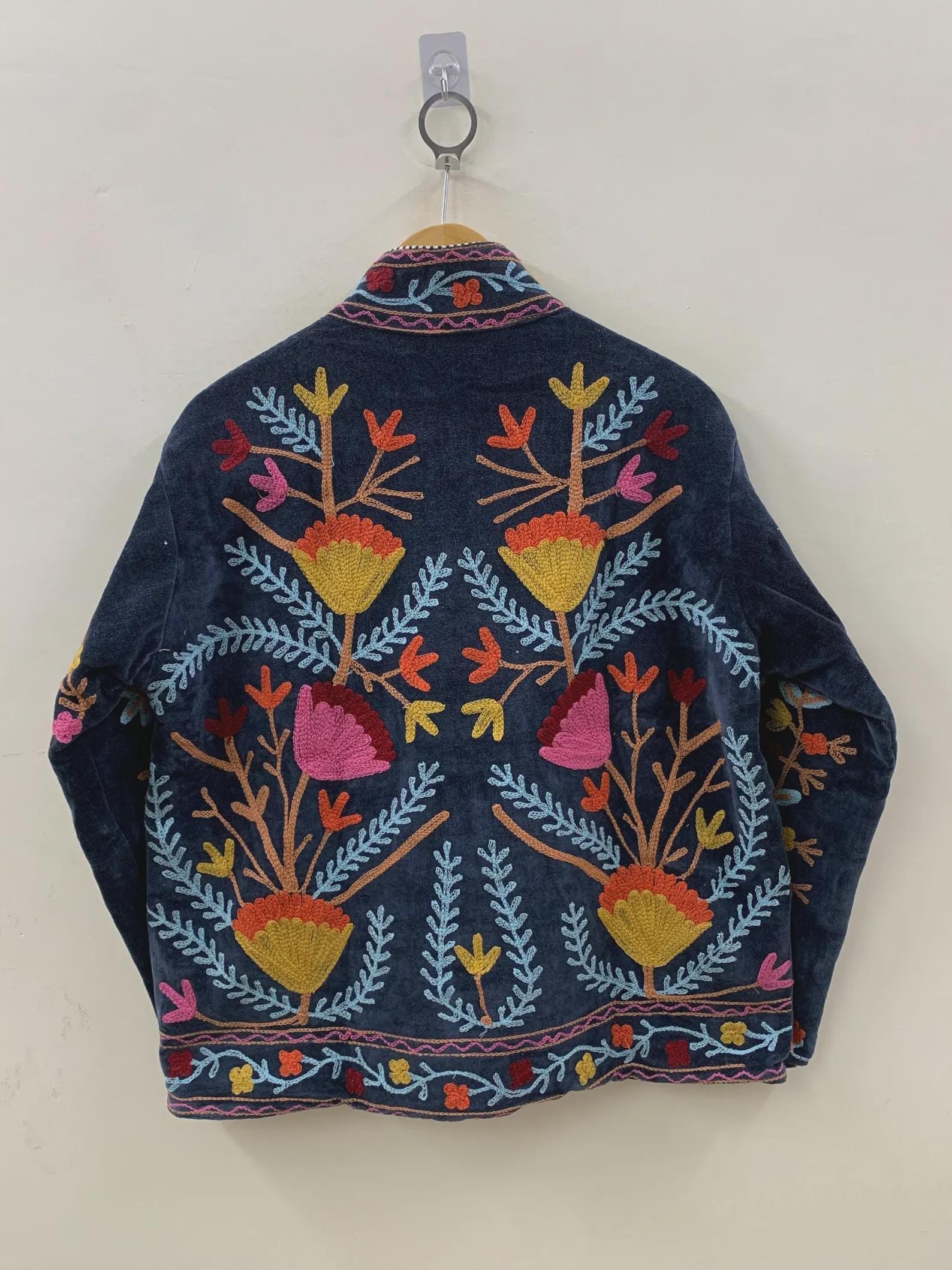 Velvet Suzani Floral Jacket | Women Winter Kimono Jacket | Embroidered Jacket | Winter Warm Coat | Handmade Jacket | Gift for Her