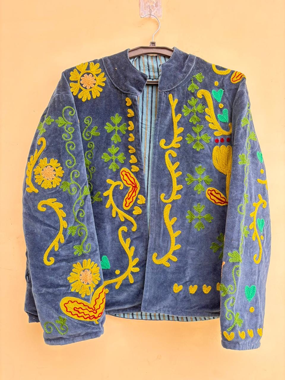 Suzani Embroidered Velvet Jacket | Short Festival Coat | Ethnic Bohemian Outerwear | Winter Kimono Jacket | Gift For Wife | Artisanal Jacket