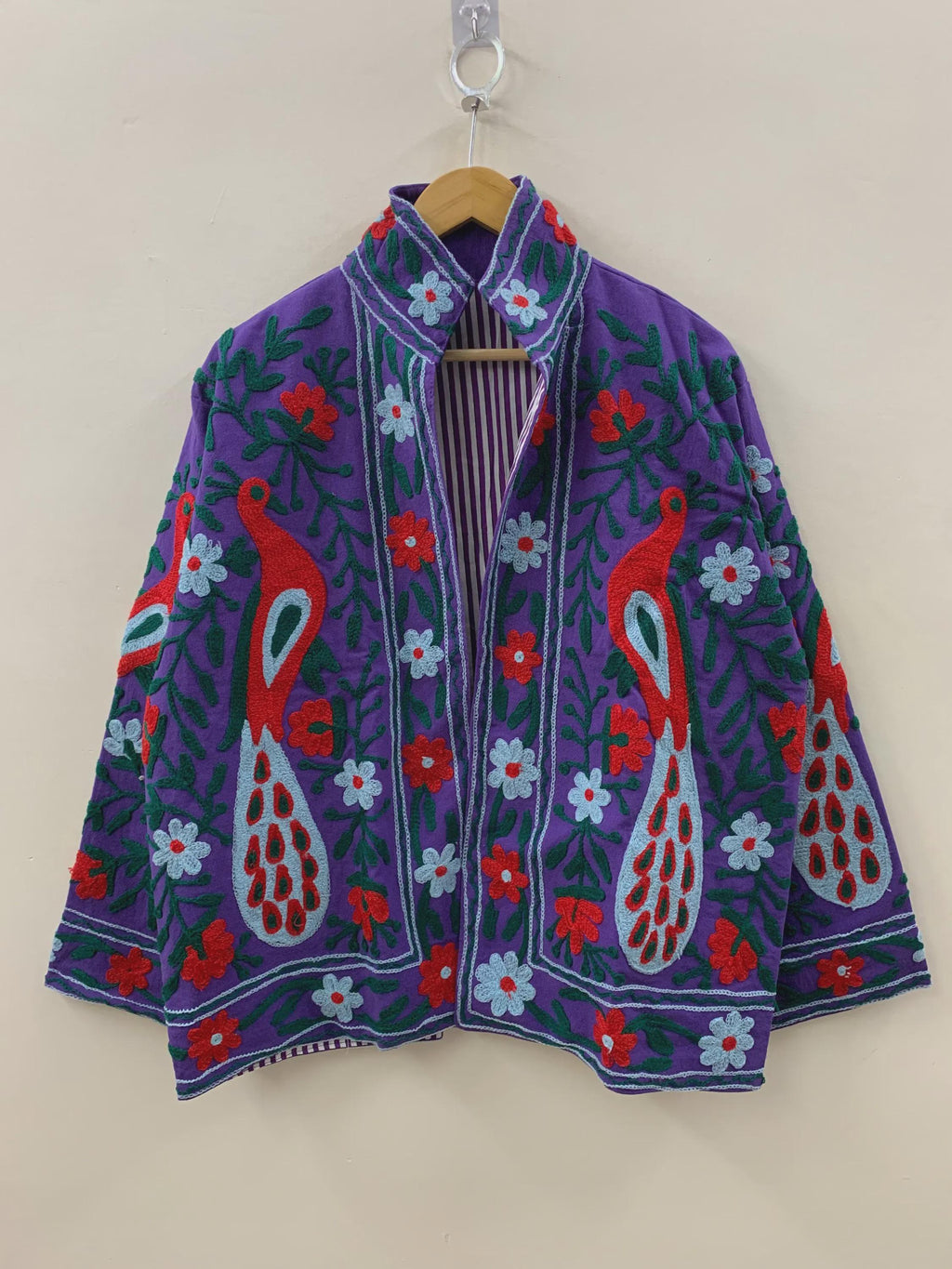 Vintage Cotton Suzani Boho Embroidered Coat |Bomber Coat |Ethnic Floral Peacock Jacket |Colorful Festival Clothing |Bohemian Outerwear |Gift